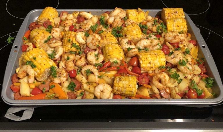 SHEET PAN SHRIMP AND SAUSAGE BAKE