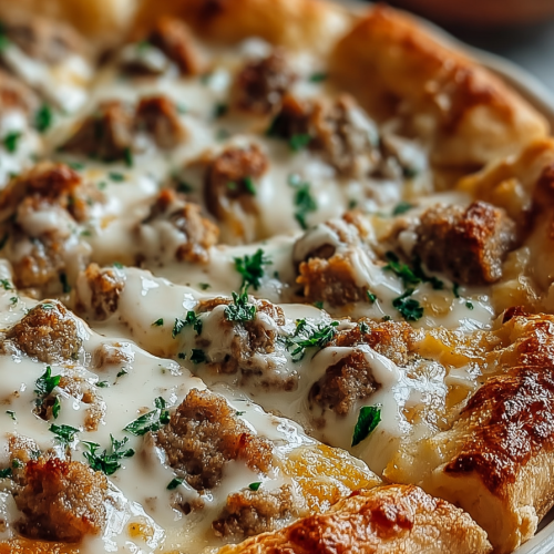 Delicious Biscuits Gravy Pizza