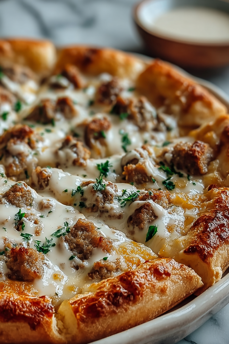 Delicious Biscuits Gravy Pizza