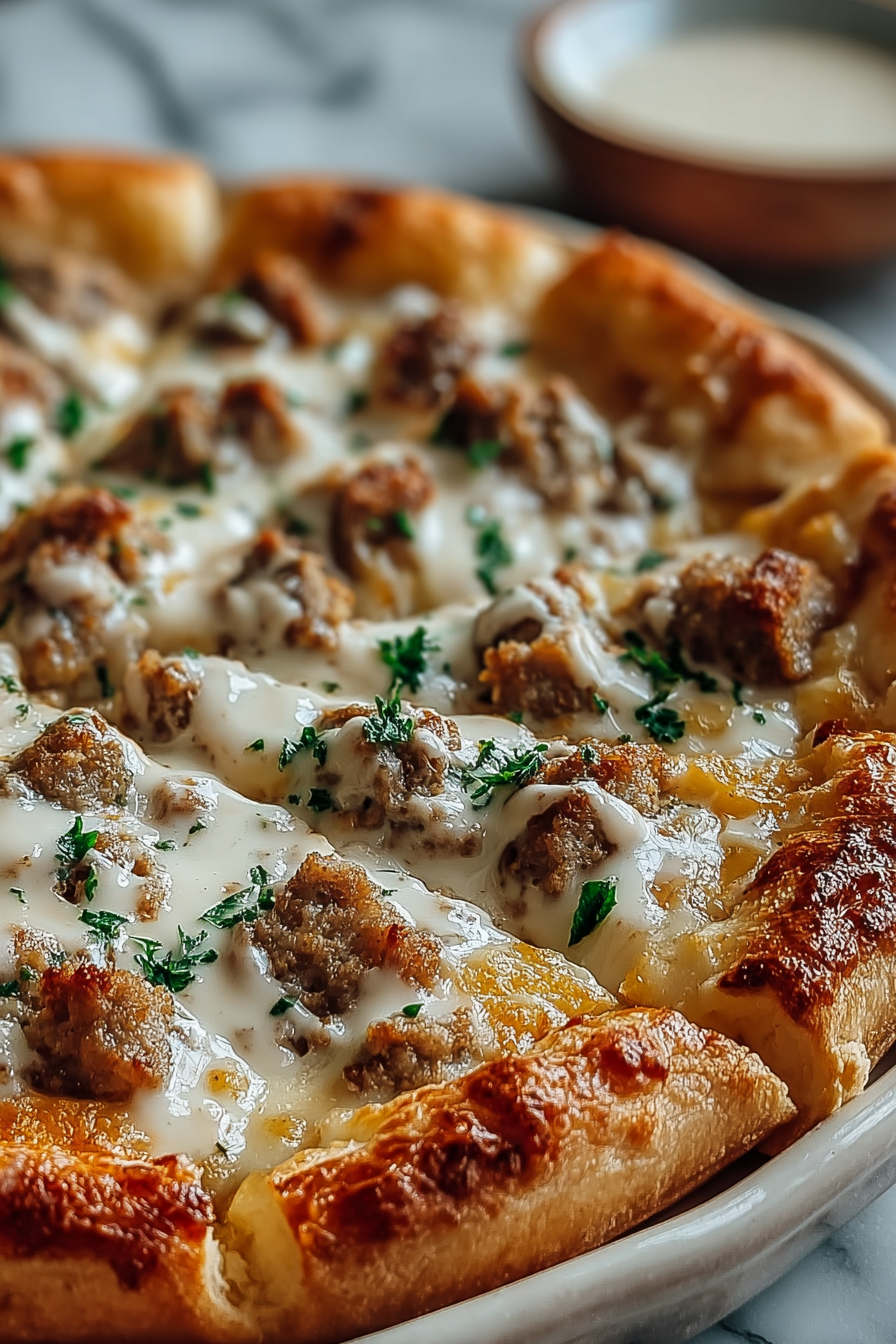 Delicious Biscuits Gravy Pizza