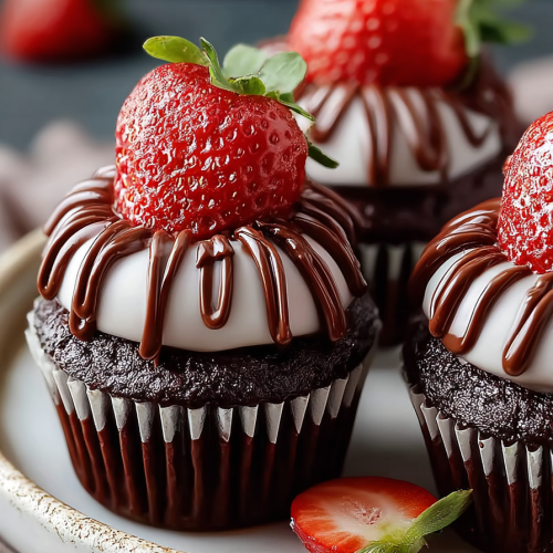 Delicious Chocolate Covered Strawberry Cupcakes