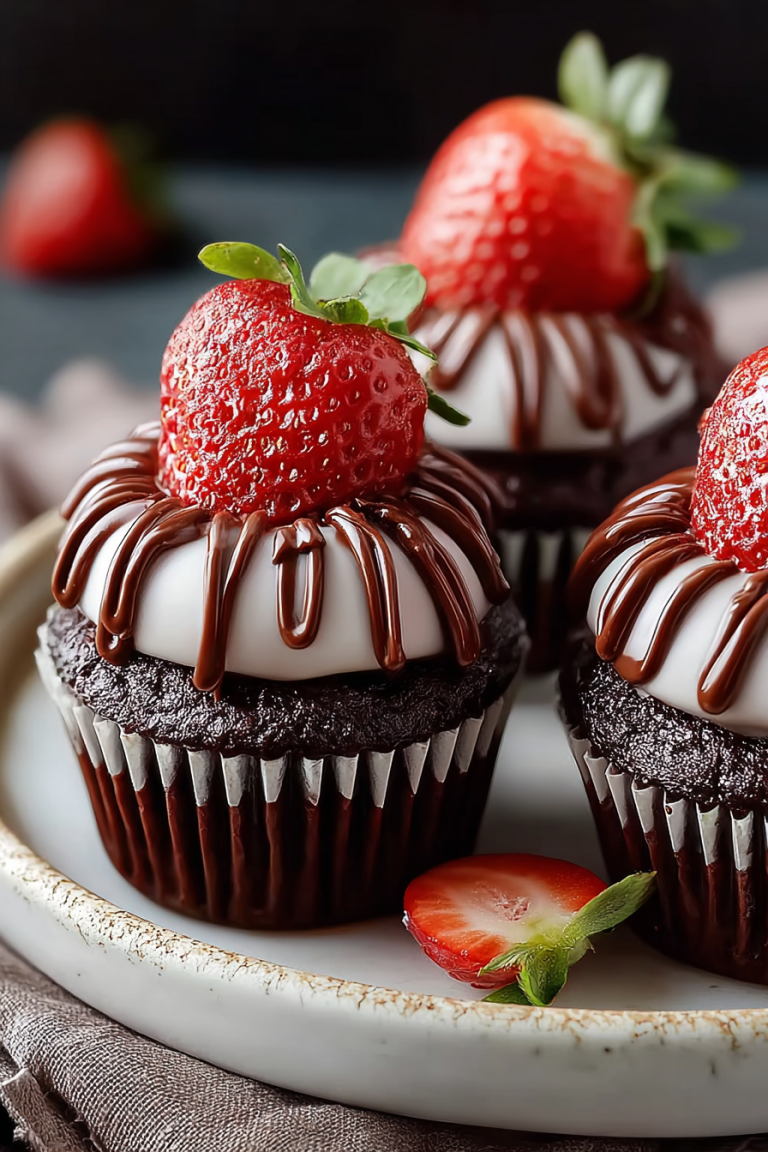 Delicious Chocolate Covered Strawberry Cupcakes