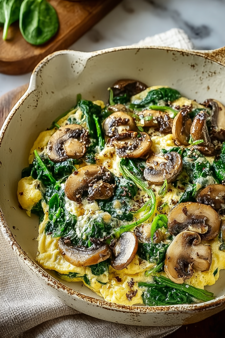 Delicious Mushroom Spinach Scramble