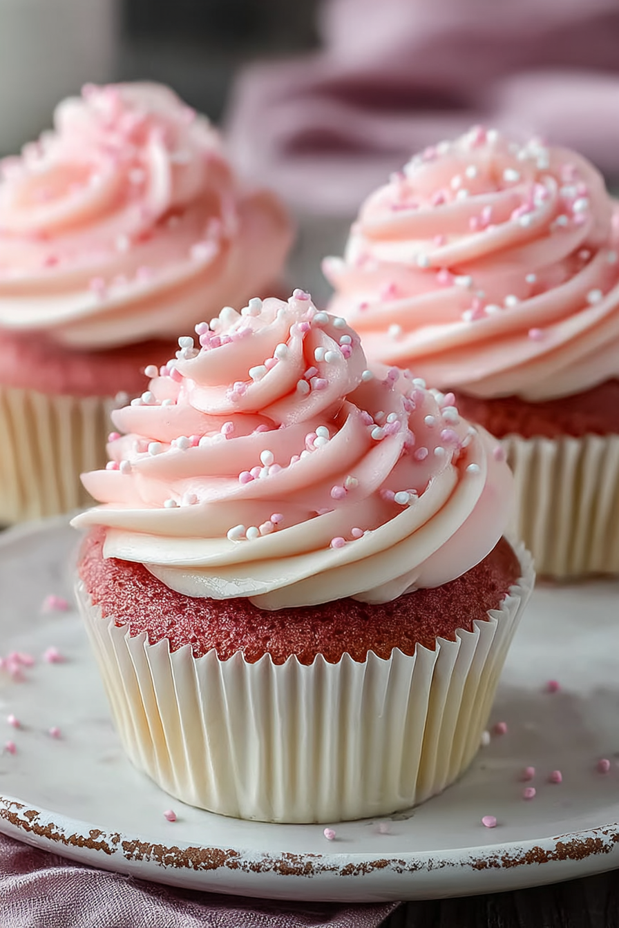 Delicious Pink Velvet Cupcakes