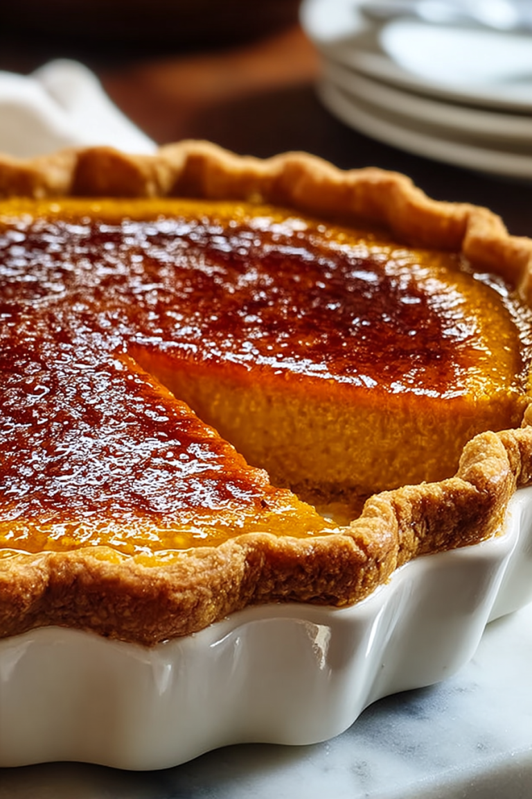 Delish Bourbon Brulee Pumpkin Pie