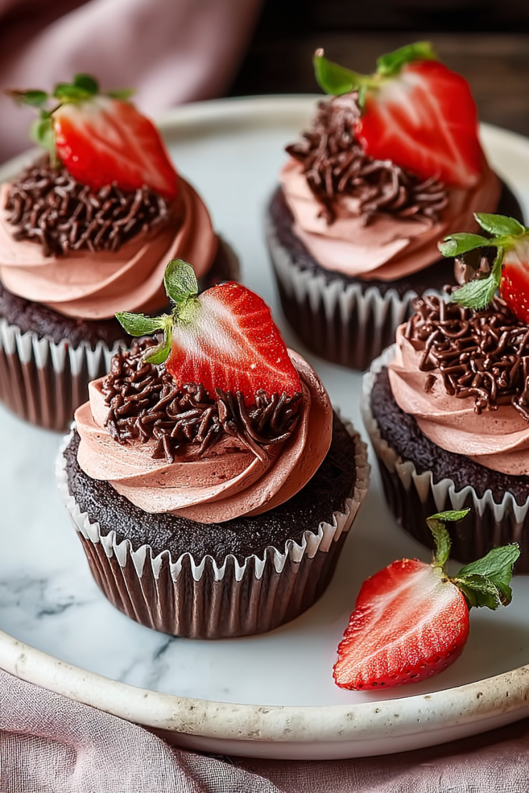 Delish Chocolate Strawberry Cupcakes
