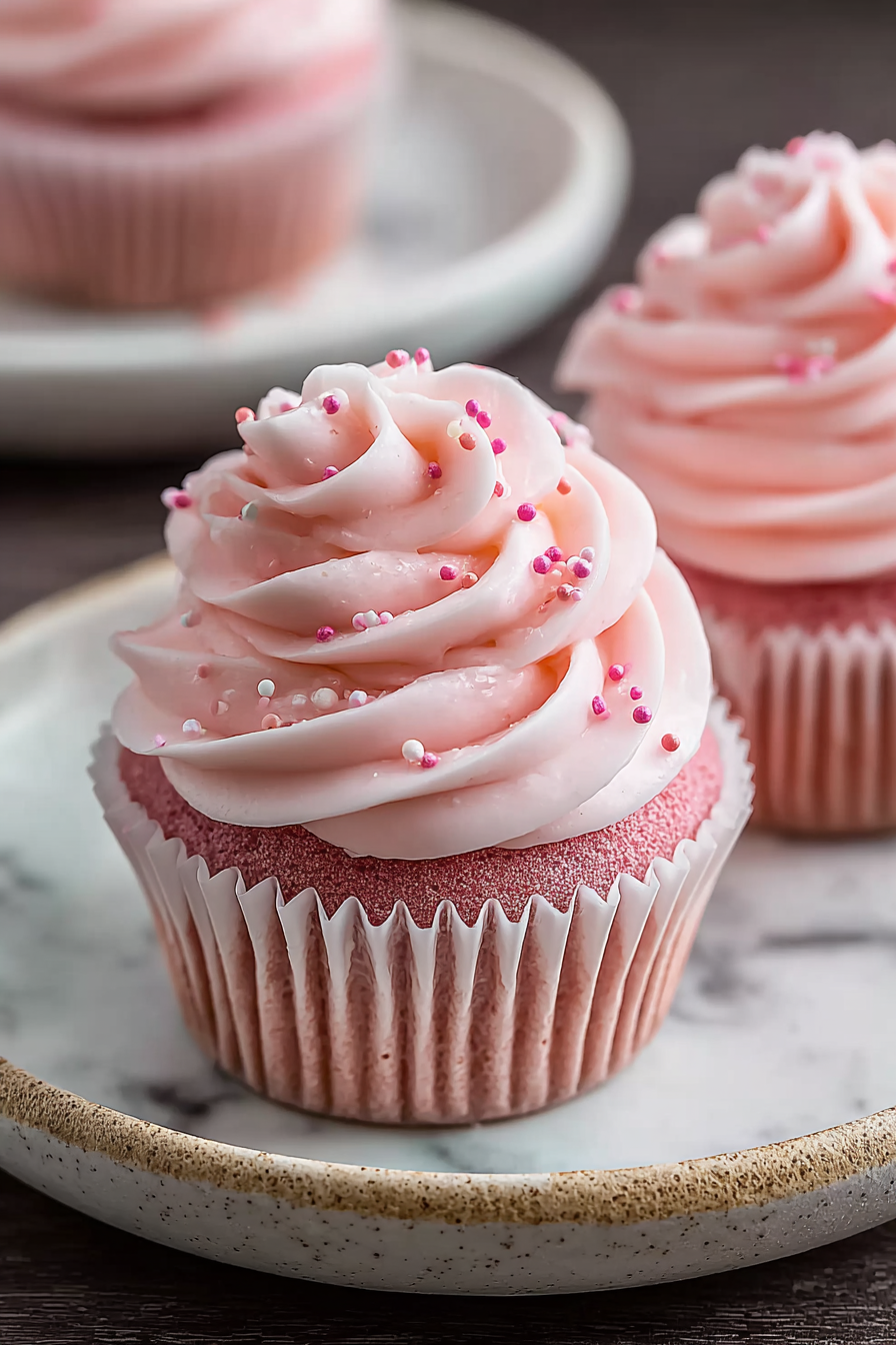 Delish Pink Velvet Cupcakes