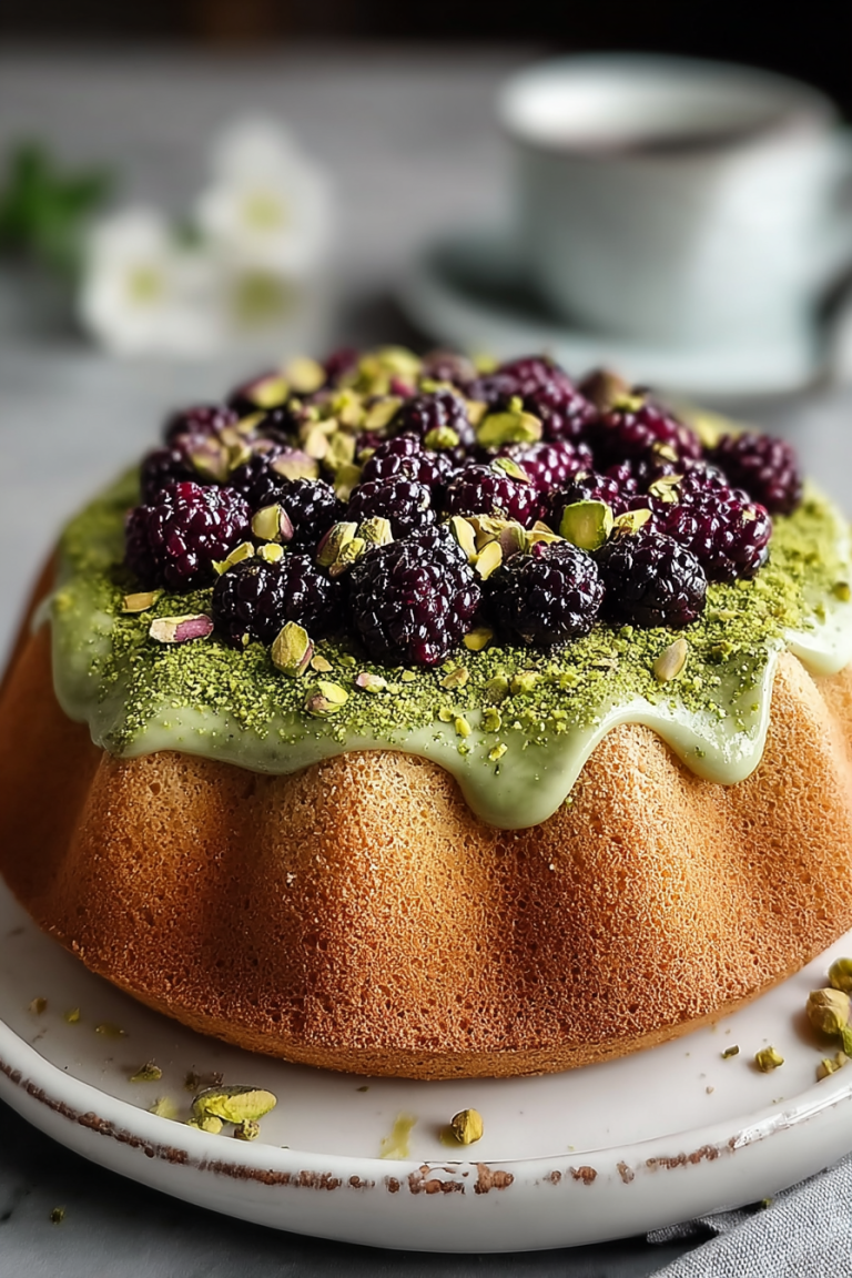 Delish Pistachio Blackberry Olive Oil Cake