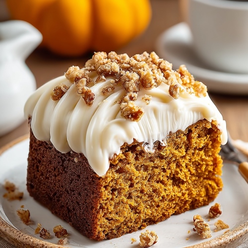 Delish Pumpkin Gingerbread Poke Cake