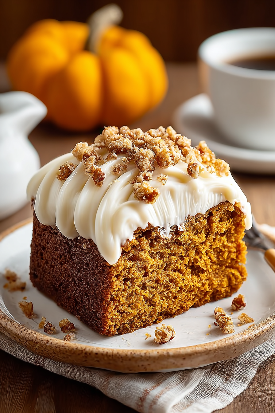 Delish Pumpkin Gingerbread Poke Cake