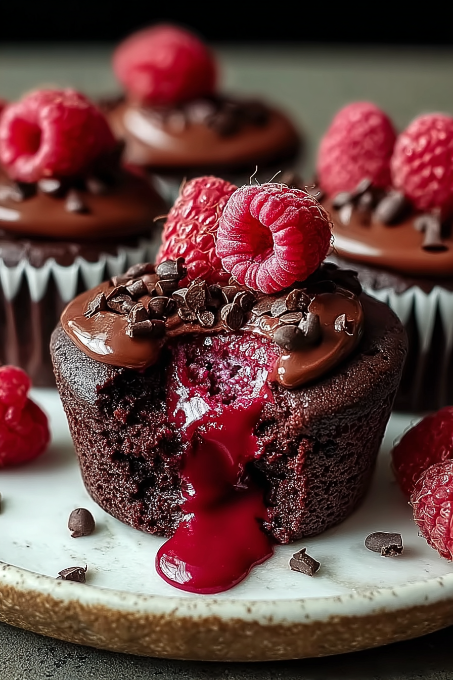 Delish Raspberry Chocolate Lava Cupcakes