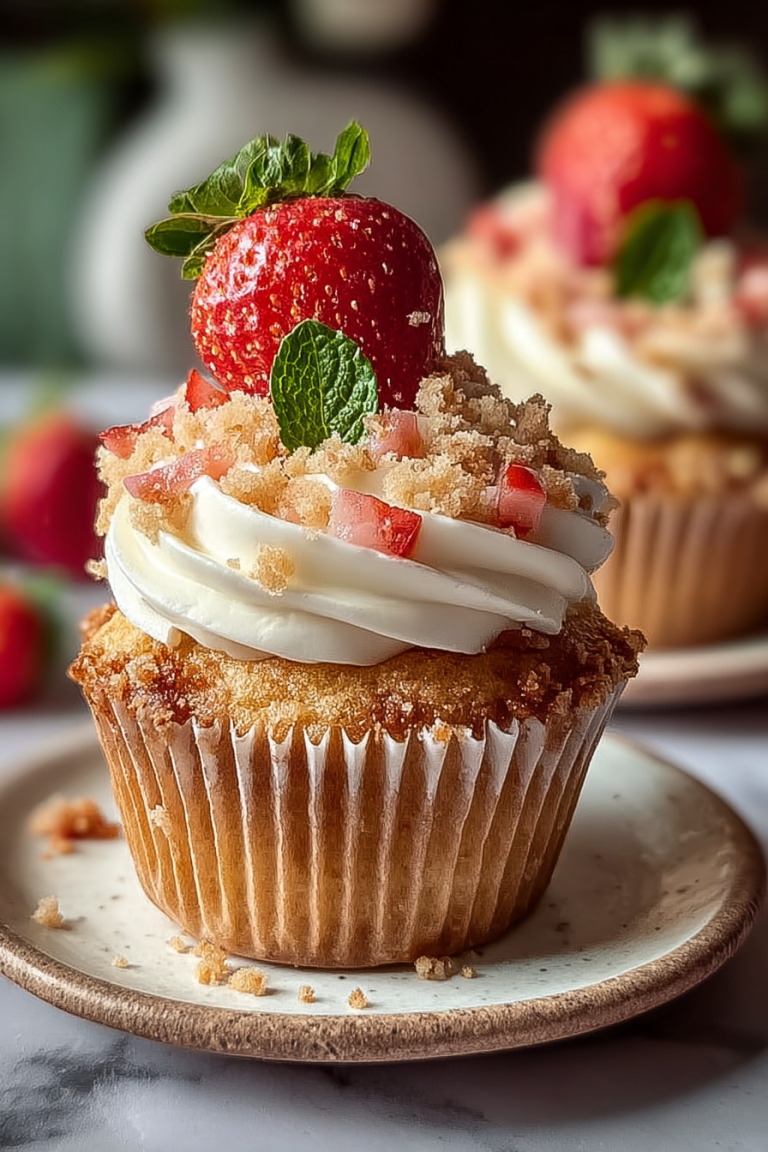 Delish Strawberry Crunch Cupcakes