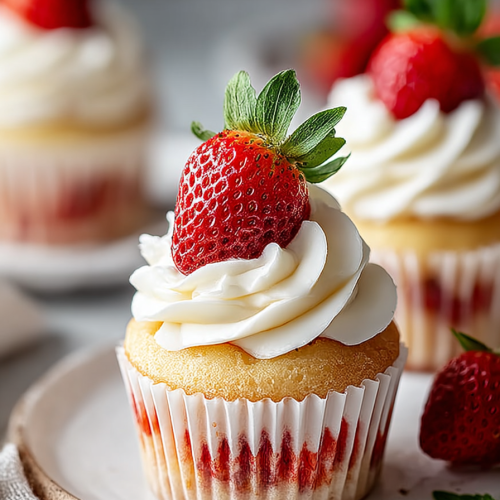Delish Strawberry Filled Cupcakes