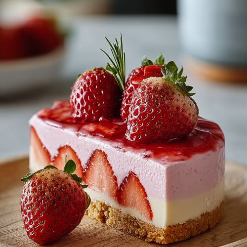 Delish Velvet Strawberry Cheesecake