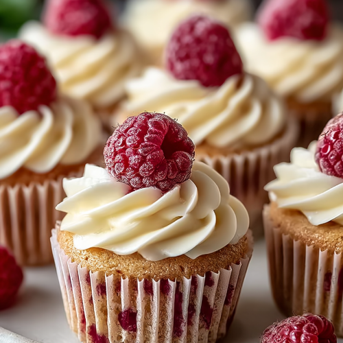 Delish White Chocolate Raspberry Cupcakes