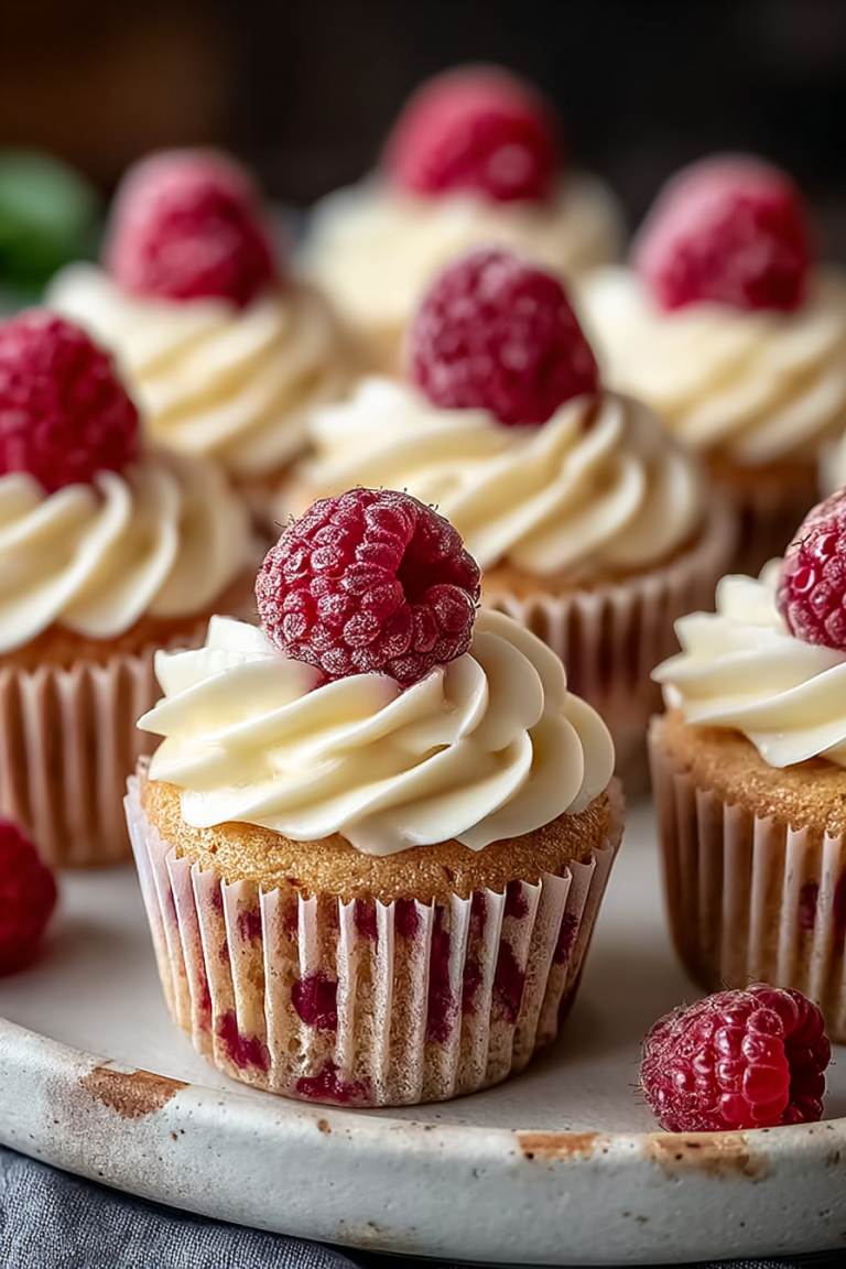 Delish White Chocolate Raspberry Cupcakes