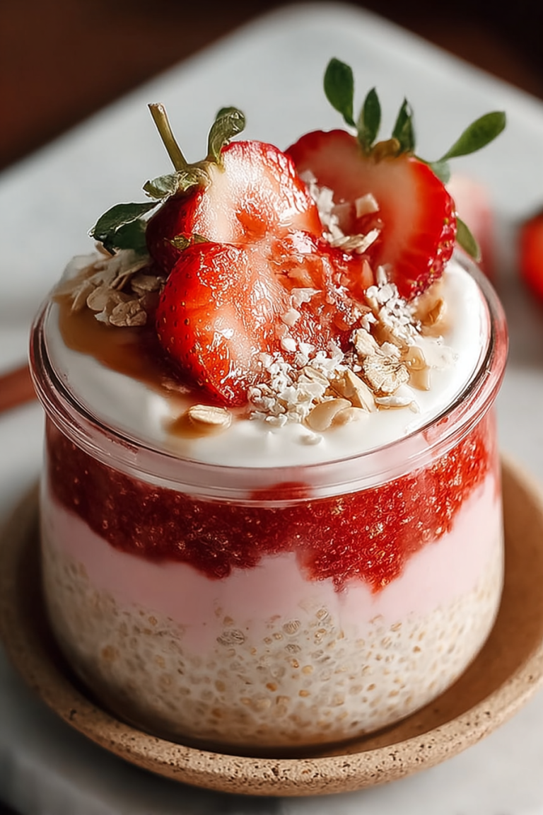 Dreamy Strawberry Cheesecake Overnight Oats