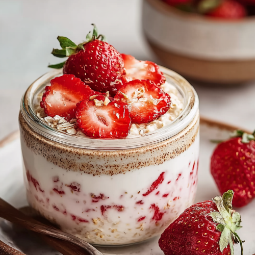 Easy Strawberries and Cream Overnight Oats