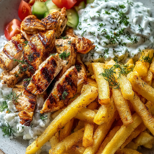 Delish Chicken Plate with Tzatziki Fries