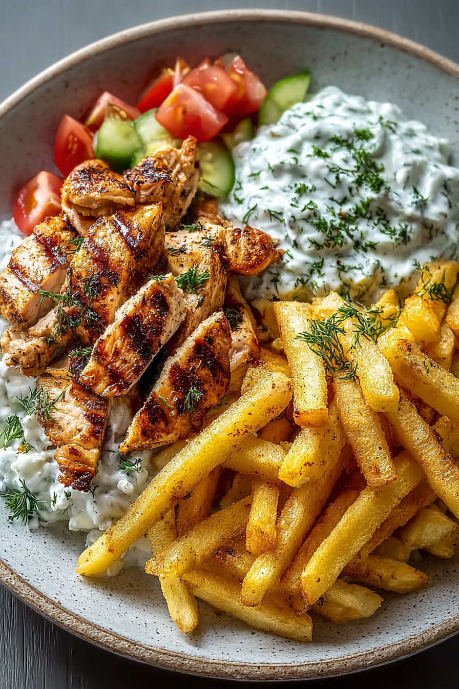 Delish Chicken Plate with Tzatziki Fries
