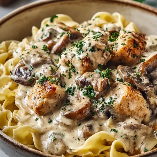 Delish Creamy Chicken Stroganoff