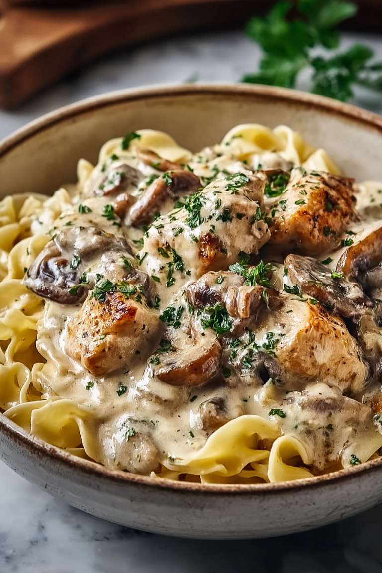 Delish Creamy Chicken Stroganoff