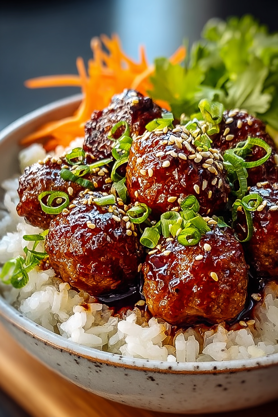 Delish Korean BBQ Meatball Rice Bowls