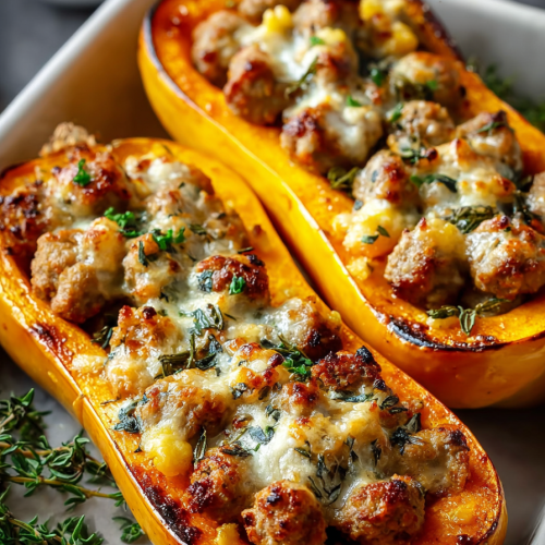 Delish Stuffed Butternut Sausage Boats
