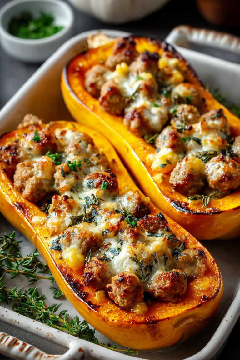 Delish Stuffed Butternut Sausage Boats