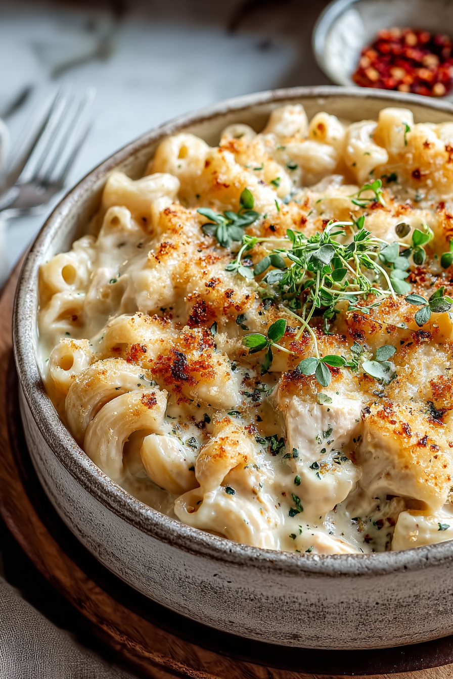 Delish White Chicken Chili Mac