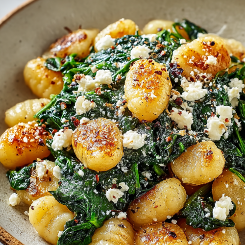 Easy Crispy Gnocchi Spinach Feta