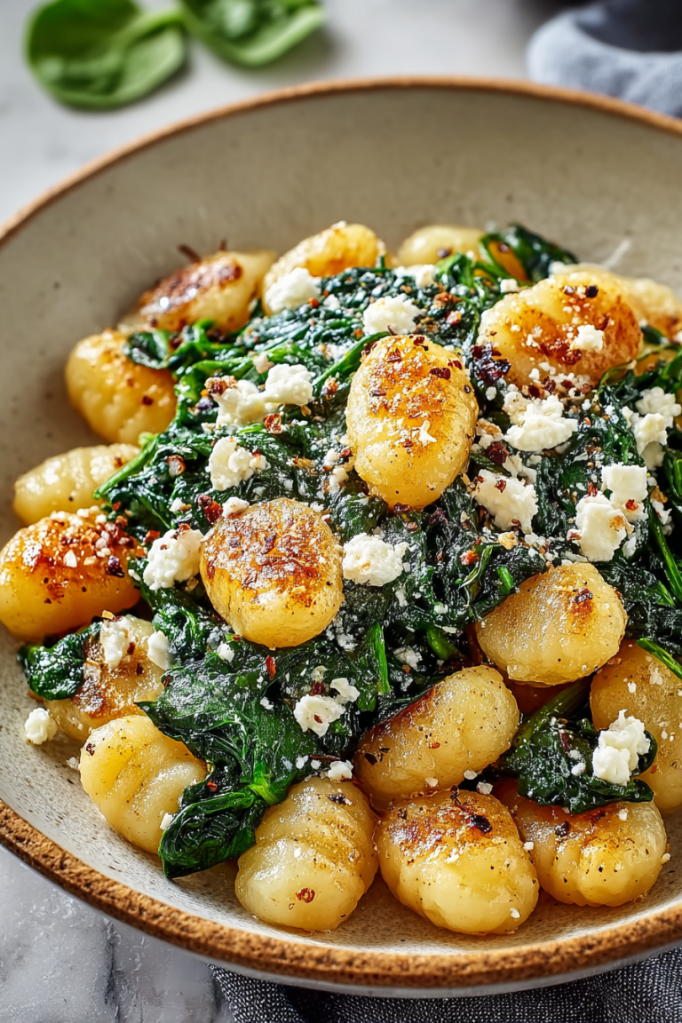 Easy Crispy Gnocchi Spinach Feta