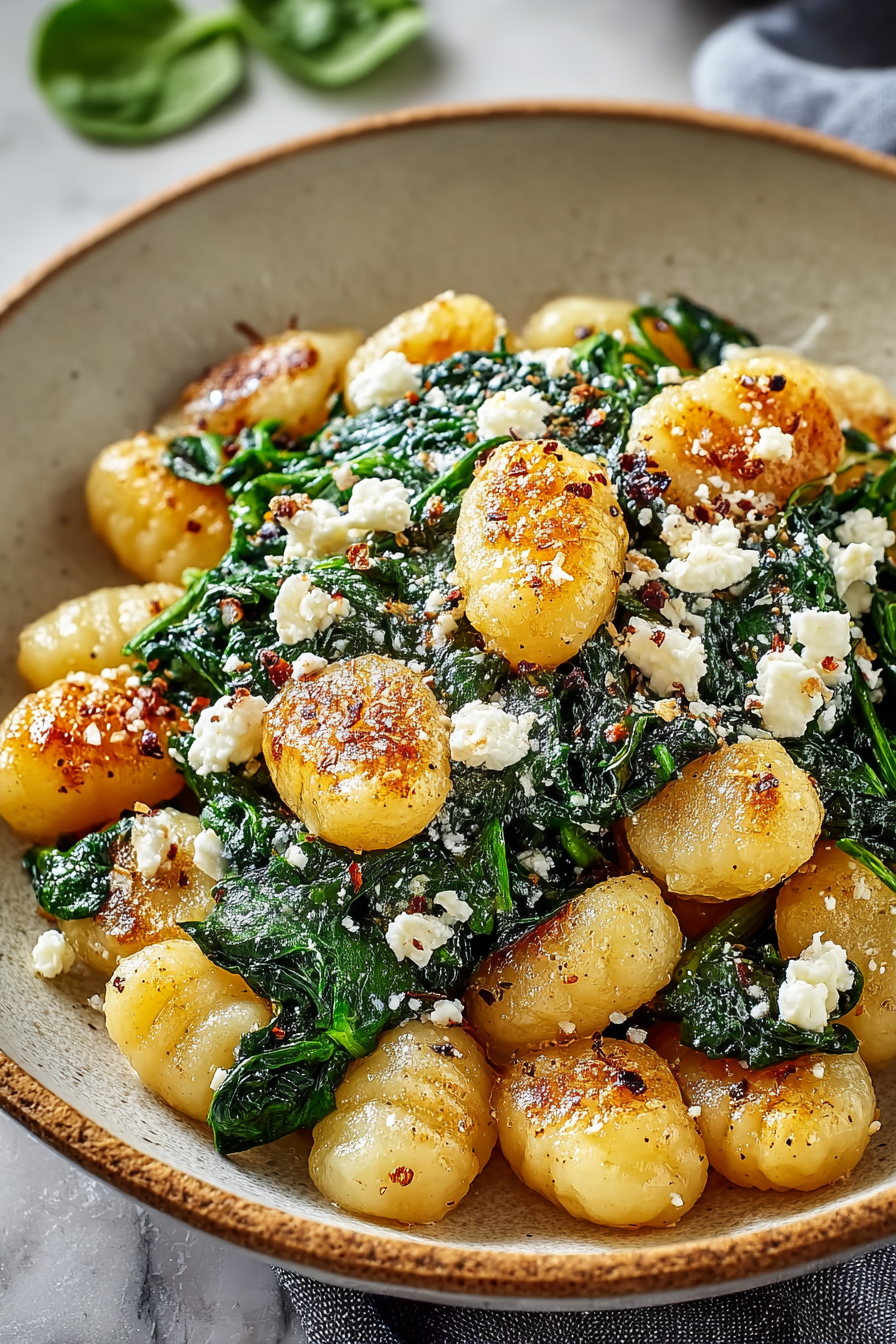 Easy Crispy Gnocchi Spinach Feta