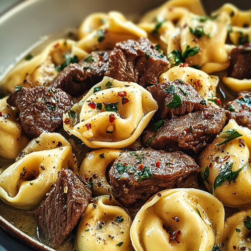 Easy Garlic Steak Tortellini