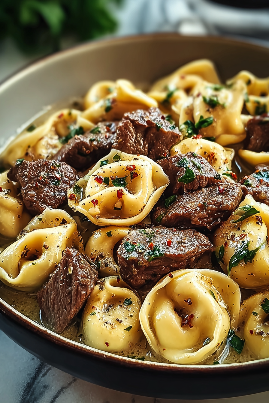 Easy Garlic Steak Tortellini