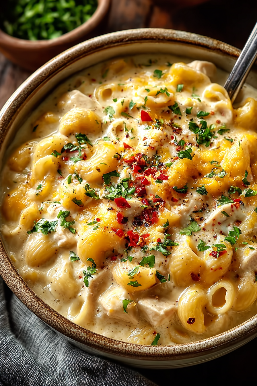 Easy White Chicken Chili Cheese Mac